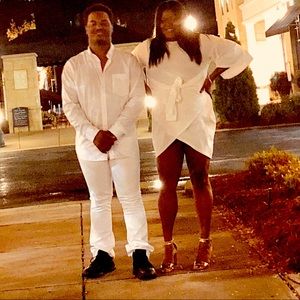 White faux wrap dress with front tie